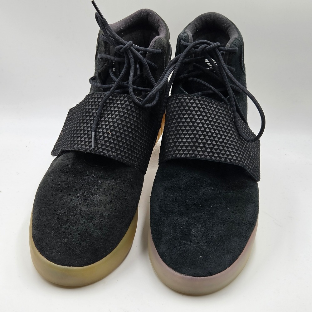 Adidas Tubular Invader Shoes Mens 12 Black Suede Strap Core Gum BB5038 - Picture 2 of 9